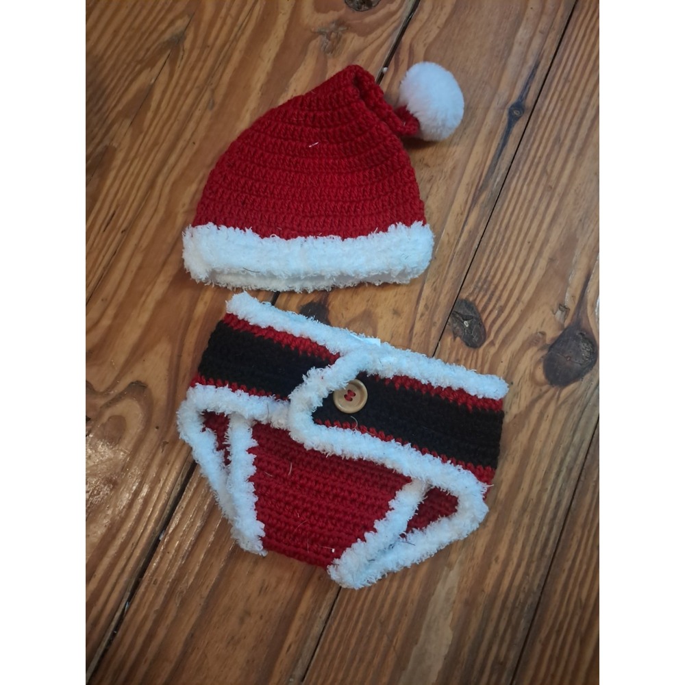 Christmas Santa Set Hand Crocheted Faux Fur Trim Baby 0-3 Months j20